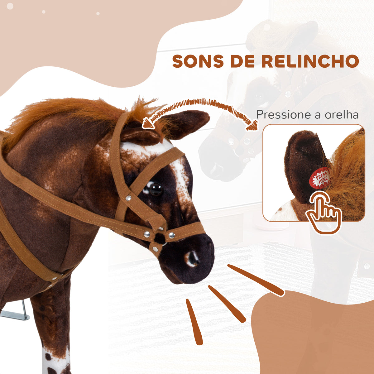 Cavalo de Brinquedo para Crianças acima de 3 Anos com Sons Realistas 85x28x60 cm Marrom — foto 4