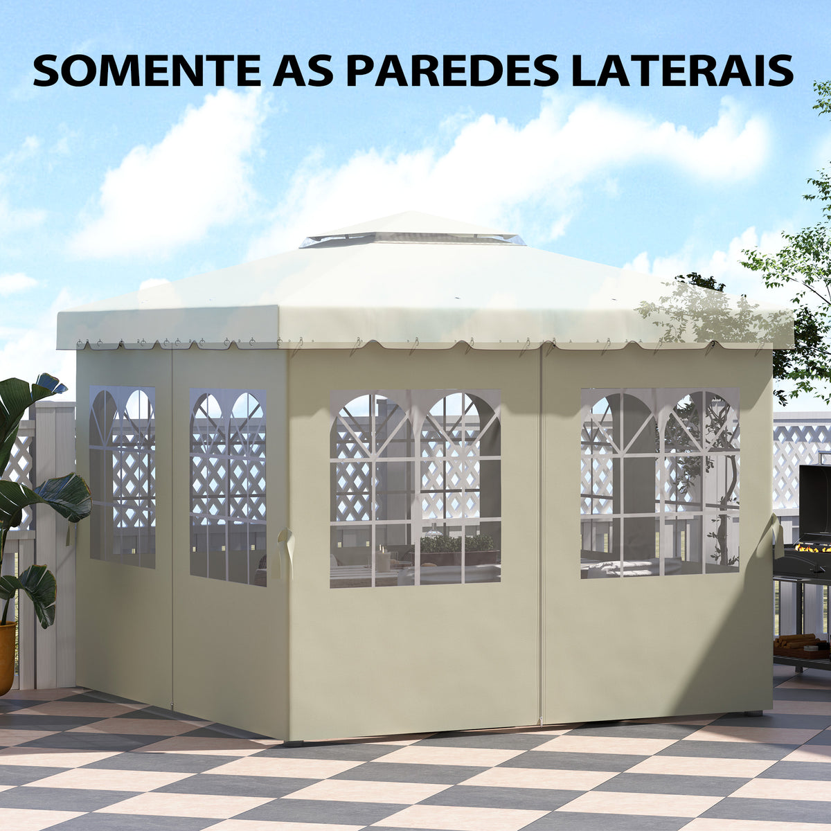 4 Paredes Laterais para Tenda 3x3 m Laterais de Tenda com Ganchos 8 Janelas Proteção UV Substituição Lateral para Tenda de Jardim Exterior Festa Creme — foto 4
