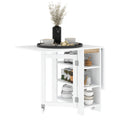 Mesa Dobrável com Asas Dobráveis Mesa de Cozinha com 2 Rodas e Prateleiras Estilo Moderno 120x60x75 cm Branco — foto 1