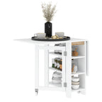 Mesa Dobrável com Asas Dobráveis Mesa de Cozinha com 2 Rodas e Prateleiras Estilo Moderno 120x60x75 cm Branco — foto 1