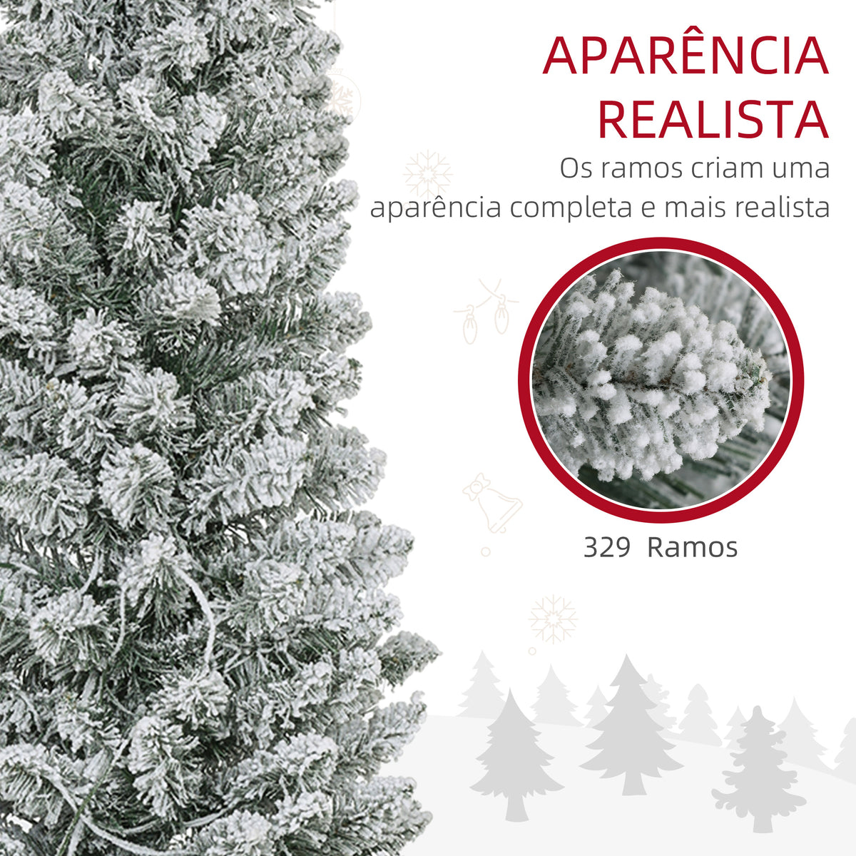 Árvore de Natal 180 cm Árvore de Natal Artificial Nevada com 150 Luzes LED 329 Ramos e Suporte de Metal Árvore de Natal para Sala de Estar Verde e Branco — foto 6