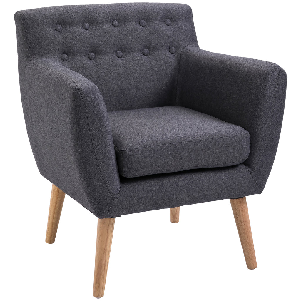 Poltrona de Sala de Estar Poltrona para Dormitório com Apoio para os Braços e Pés de Madeira Sofá Individual Carga 125 kg para Escritório Sala de Estar 68x58,5x76 cm Cinza Escuro — foto 1