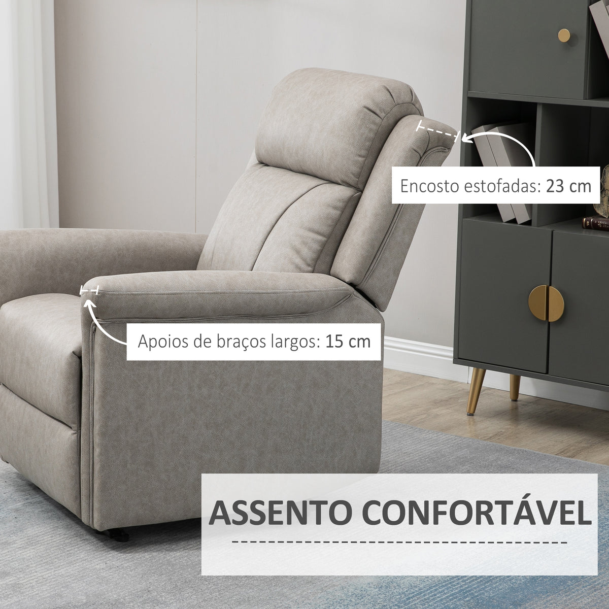 Poltrona Relax Reclinável Manual Poltrona Relax em Tecido com Apoios de Braço Apoio para os Pés Encosto Alto Almofadada Poltrona Reclinável até 135º para Sala Quarto, Escritório 78x96x102 cm Cinza — foto 5