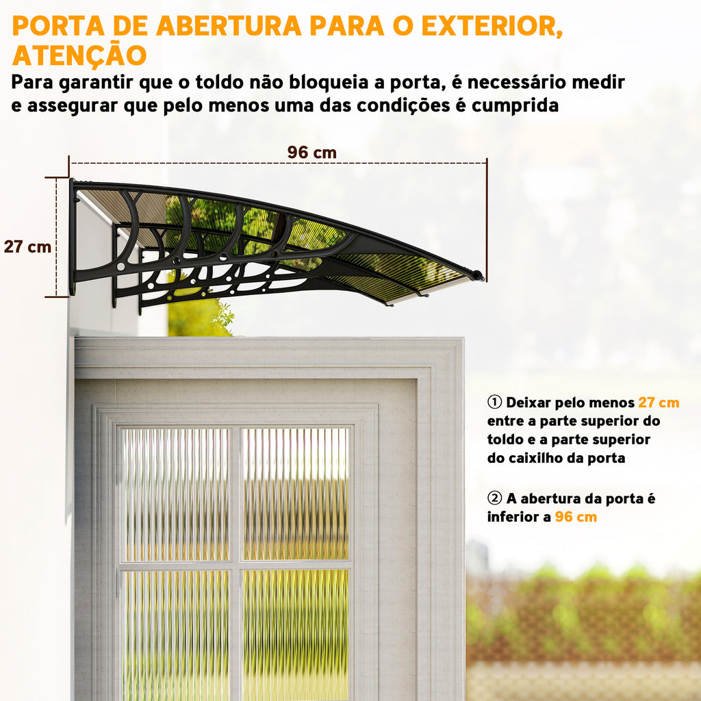 Marquise de Proteção 200x96 cm Marquise Exterior para Portas e Janelas contra o Sol e Chuva com Suporte de PP Policarbonato Marrom — foto 7