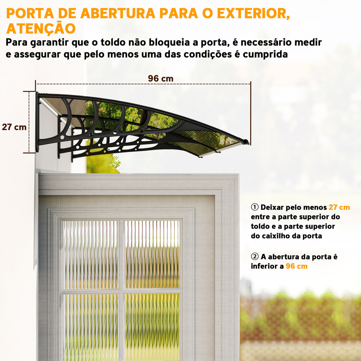 Marquise de Proteção 200x96 cm Marquise Exterior para Portas e Janelas contra o Sol e Chuva com Suporte de PP Policarbonato Marrom — foto 7