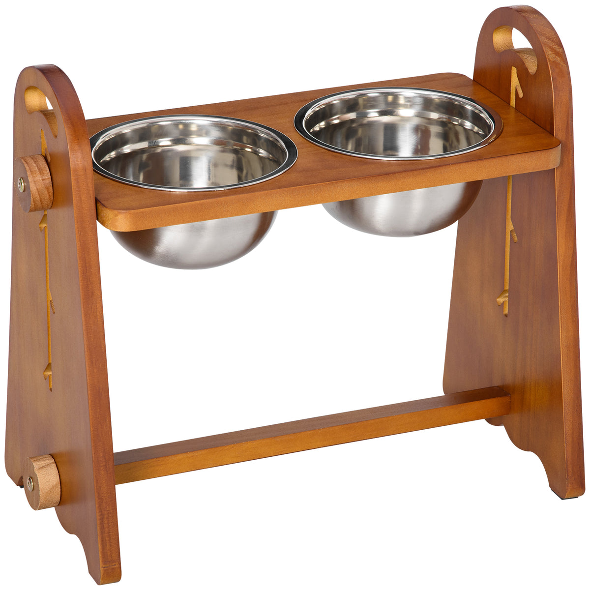 Comedouro Elevado para Cães com 2 Tigelas de 1250ml e Altura Ajustável em 4 Níveis Comedouro para Animais de Estimação com Tigelas de Aço Inoxidável e Base Antiderrapante 49x25x41cm Marrom — foto 1