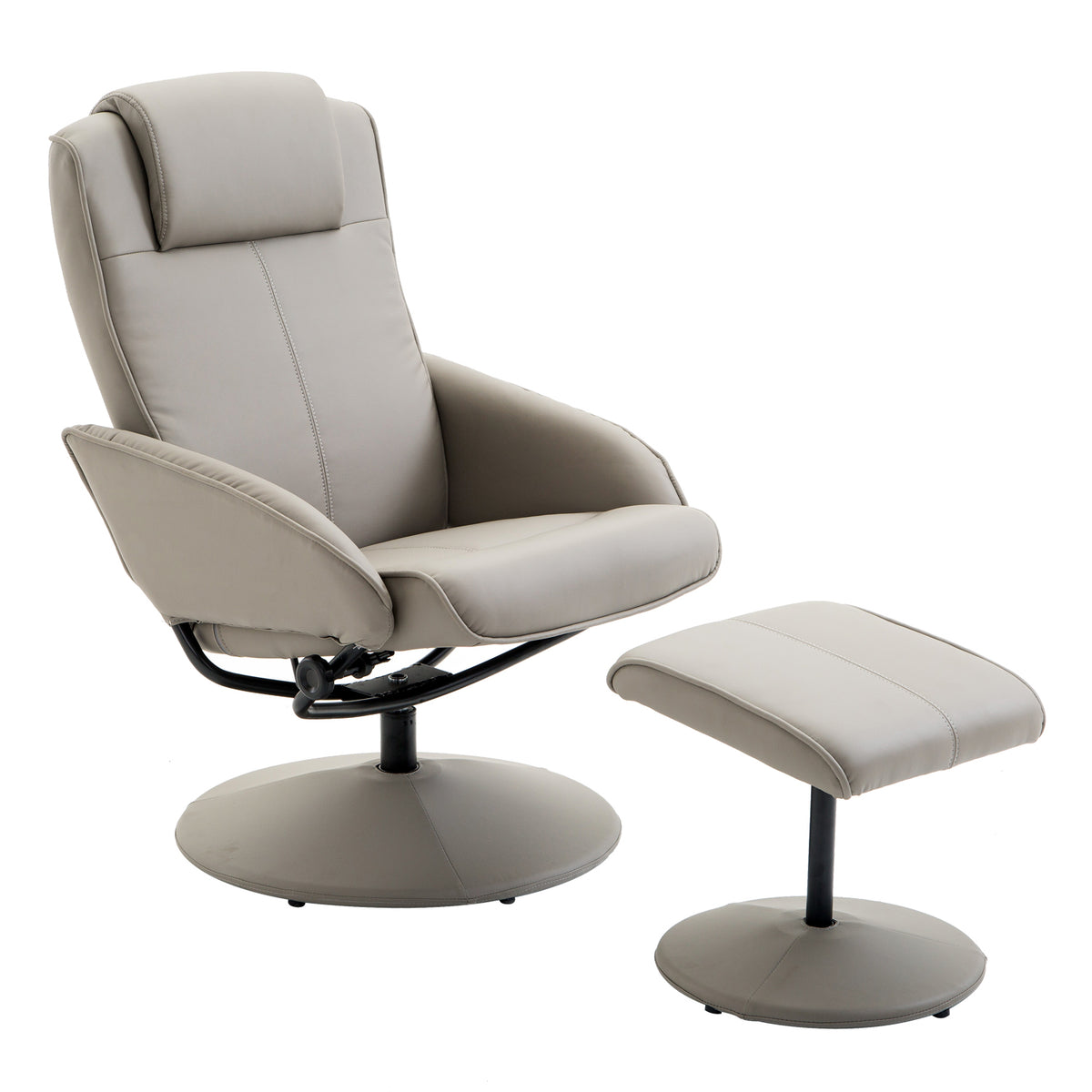 Poltrona Relax Reclinável até 145° com Banco de Apoio para os Pés Poltrona Giratória 360° Estofada em PU e Estrutura de Aço 78x67x98cm Cinza — foto 1