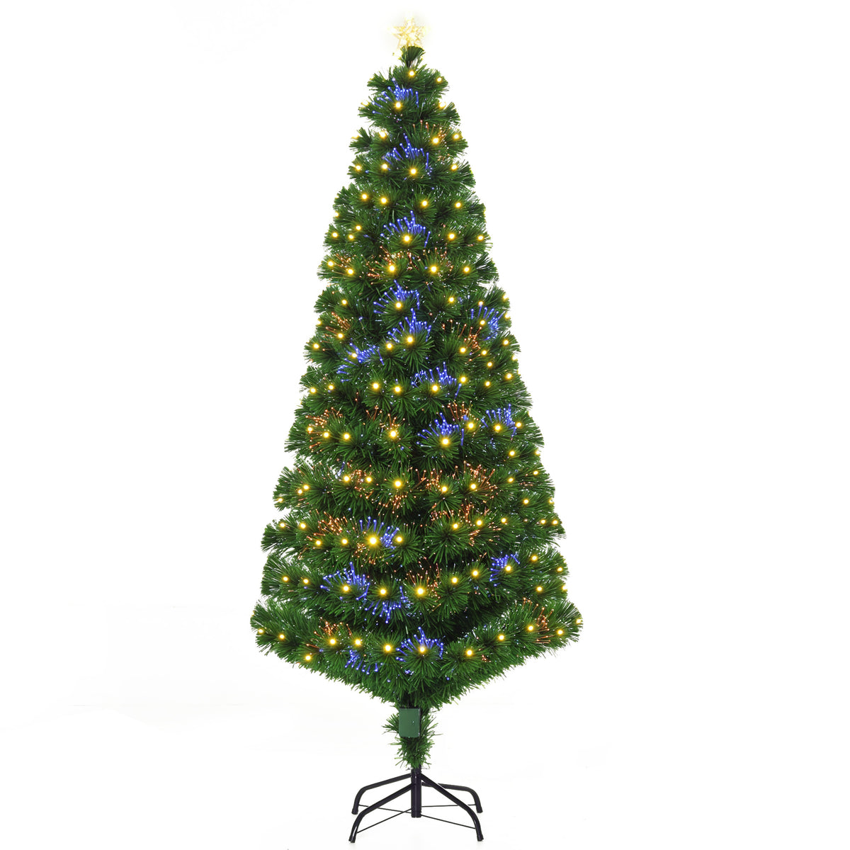 Árvore de Natal 180 cm Árvore de Natal Artificial com Luzes LED Fibra Óptica 230 Ramos de PVC e Suporte Metálico Ø82x180 cm Verde — foto 1