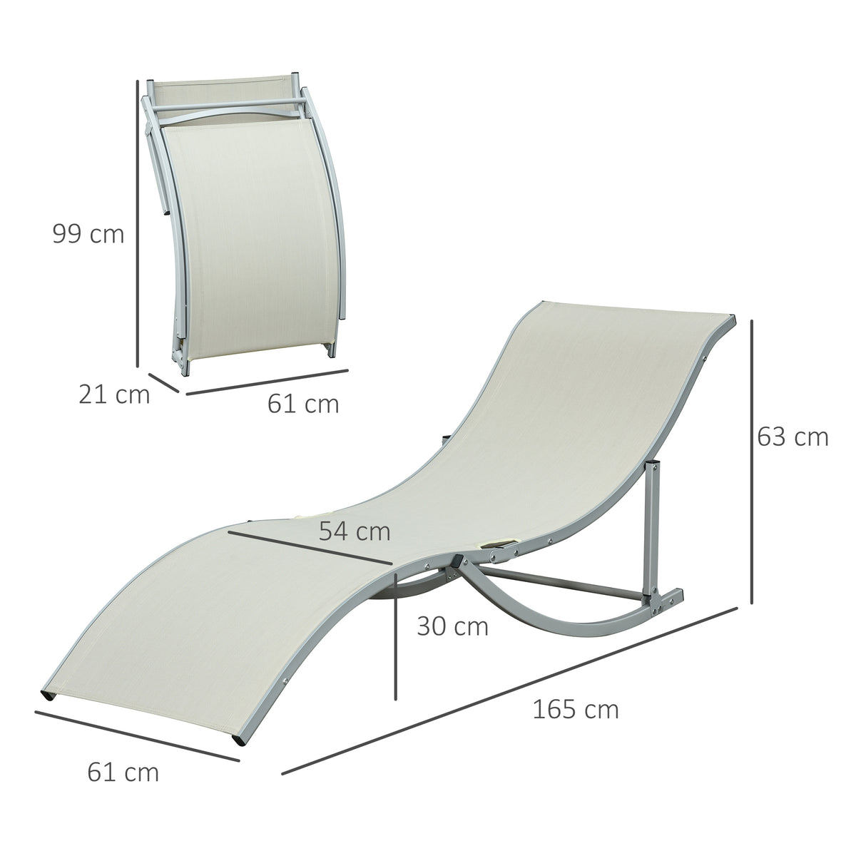 2 espreguiçadeiras ergonômicas dobráveis ​​em forma de S com estrutura de alumínio Textilene para piscina pátio jardim e varanda 165x61x63 cm Bege — foto 3