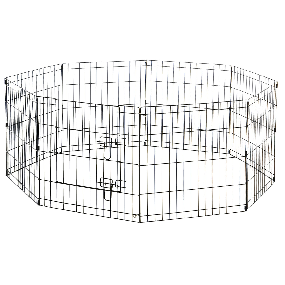 Parque para Cães 8 Painéis 61x61cm Dobráveis Gaiola Metálica para Animais de Estimação com Porta e Dupla Fechadura para Jardim Pátio Exterior Preto — foto 1