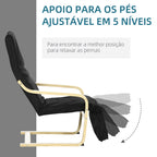 Poltrona de Sala de Estar com Apoio para os Pés Ajustáveis Poltrona para Dormitório Estofada em Tecido com Estrutura de Madeira Carga 120 kg para Escritório Estúdio 66,5x94x100 cm Preto — foto 4