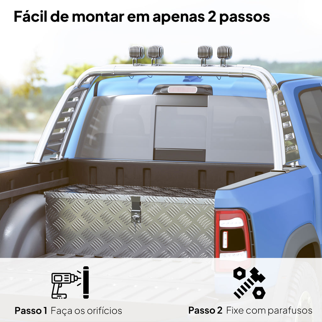 Caixa de Ferramentas em Alumínio com Tampa Abatível Pegas Laterais Grande Compartimento e Fecho com Chave Maleta de Ferramentas Portátil para Armazém e Bagageiro 76x33x25 cm Prata — foto 6