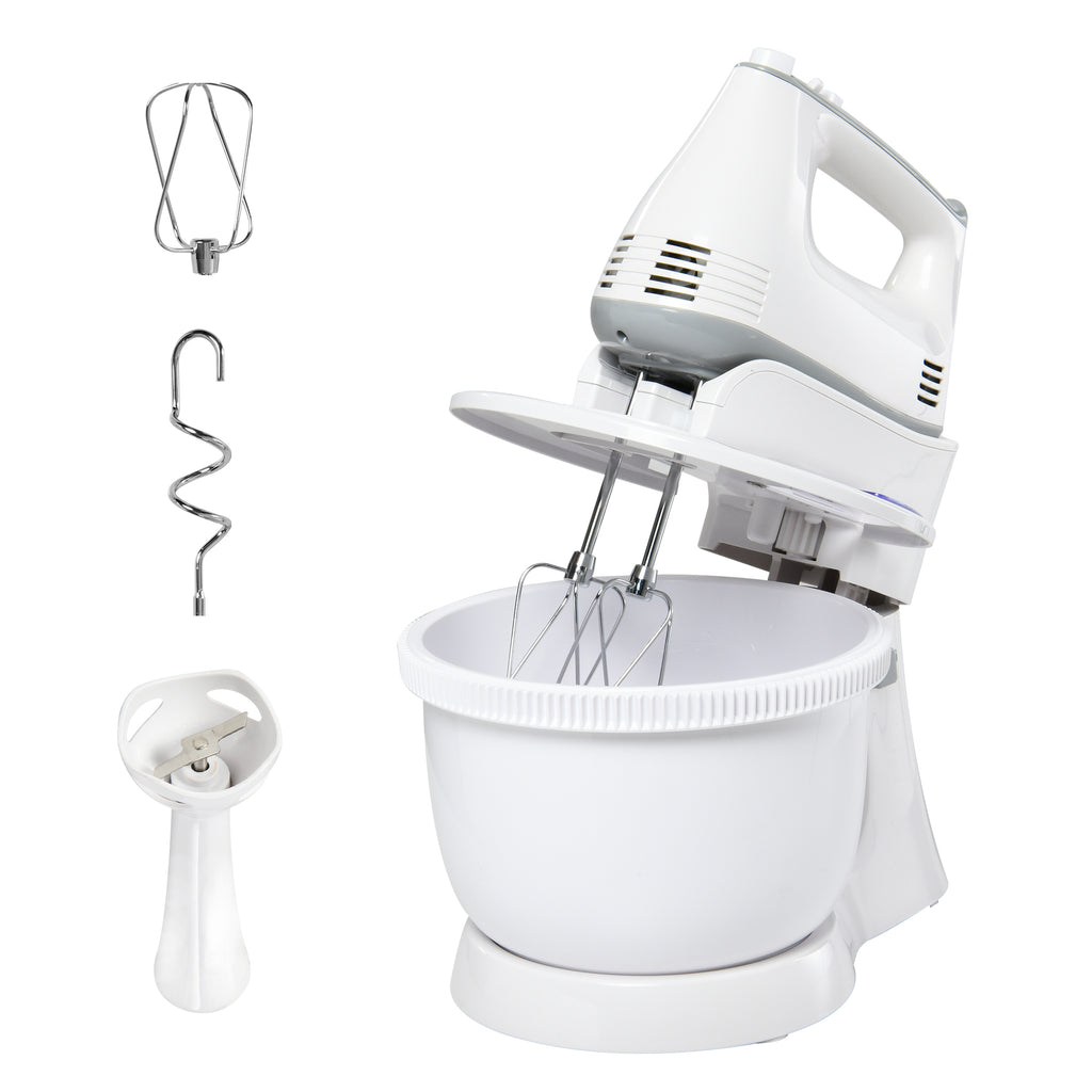 Batedeira de Pastelaria Profissional Batedeira Multifuncional Robô de Cozinha 3.4 litros com 6 velocidades Inclui 3 cabeças 300 W de aço inoxidável branco — foto 1