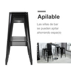 Conjunto de 4 Bancos de Bar Empilháveis Estilo Industrial com Apoios para Pés, Adequados para Interiores e Exteriores 43x43x76 cm Carga até 120 kg Cor Preto — foto 4