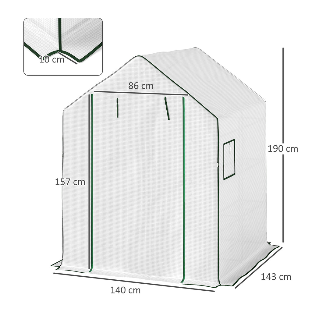 Estufa de Jardim Pequena de 3 Níveis com 6 Prateleiras Porta Enrolável Capa de PE e Estrutura de Aço para Cultivo de Plantas e Flores 140x143x190 cm Branco — foto 3