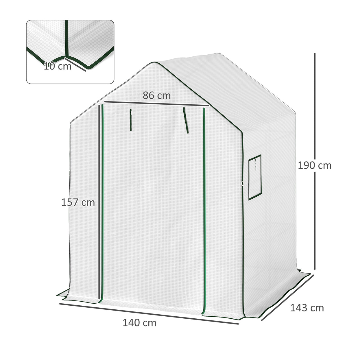 Estufa de Jardim Pequena de 3 Níveis com 6 Prateleiras Porta Enrolável Capa de PE e Estrutura de Aço para Cultivo de Plantas e Flores 140x143x190 cm Branco — foto 3