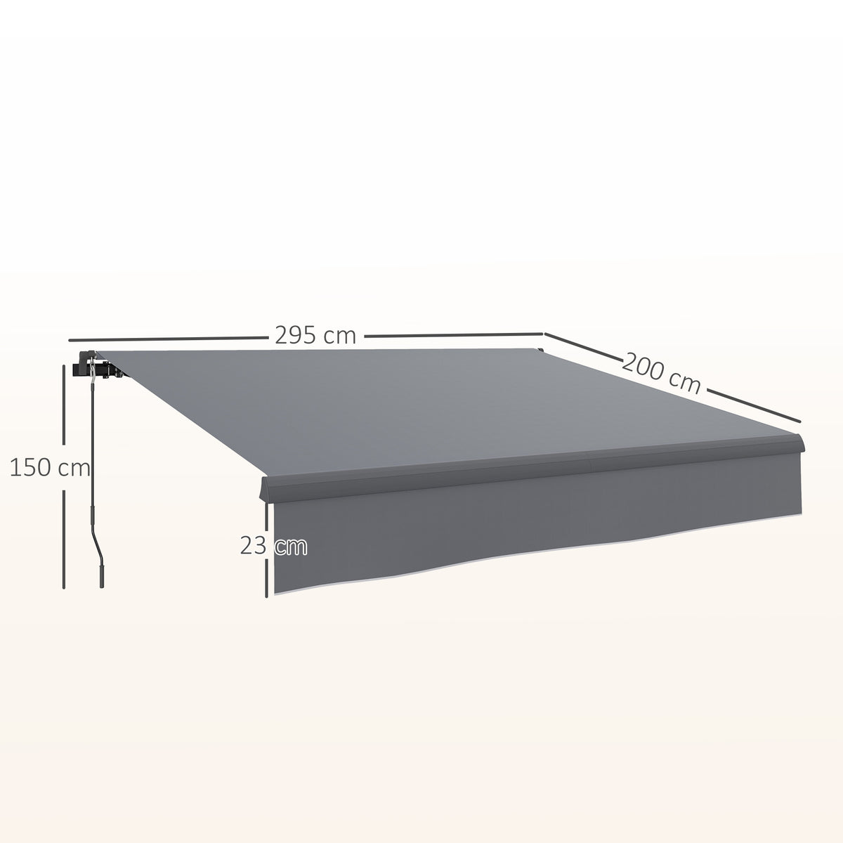 Toldo Retrátil Manual para Jardim Toldo Exterior Ajustável com Manivela Proteção UV Estrutura de Metal e Alumínio 295x200 cm Cinzento — foto 3