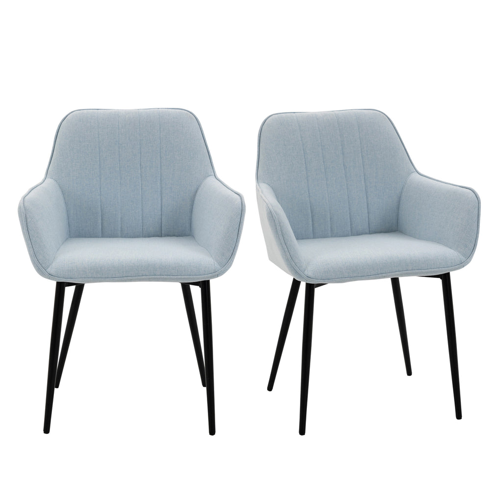 Conjunto de 2 Cadeiras de Sala de Jantar Estofadas em Linho Cadeiras de Cozinha com Encosto Apoio para os Braços e Pés de Metal 59,5x56,5x81 cm Azul — foto 8