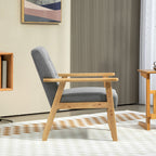 Poltrona Sala de Estar Estofada em Linho Poltrona com Apoio para os Braços e Estrutura de Madeira de Borracha Poltrona para Dormitório Sala de Estar Carga 130 kg 64x75x76 cm Cinza Claro — foto 7