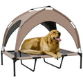 Cama para Cães Elevada com Toldo Cama para Cães Médios com Estrutura de Aço e Bolsa de Transporte para Interior e Exterior 106x76x94 cm Marrom Claro — foto 1