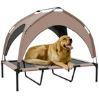 Cama para Cães Elevada com Toldo Cama para Cães Médios com Estrutura de Aço e Bolsa de Transporte para Interior e Exterior 106x76x94 cm Marrom Claro — foto 1