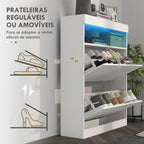 Móvel Sapateira de Entrada Armário Sapateira com Luzes LED Prateleira Aberta e 2 Gavetas Basculantes para 12-16 Pares de Sapatos 80x24x99,5 cm Branco Brilhante — foto 6