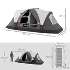 Tenda de Campismo Familiar para 4-5 Pessoas Tenda de Campismo Dobrável com 2 Quartos e Bolsa de Transporte Impermeável para Trekking 450x215x180 cm Cinza — foto 3