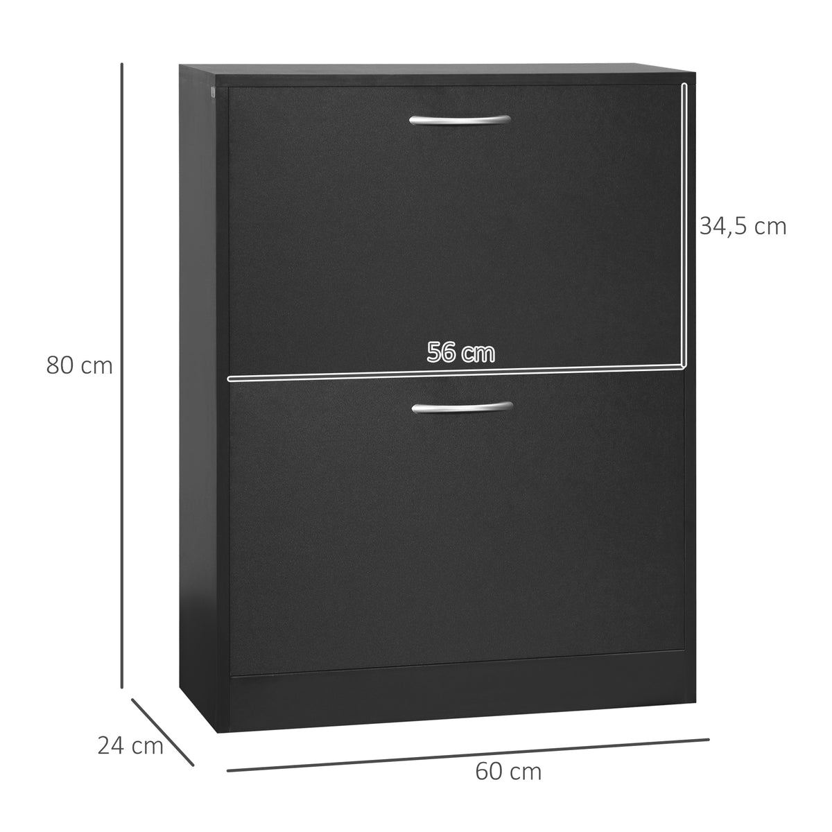 Sapateira de Madeira Armário para Sapatos com 2 Compartimentos para Entrada Corredor Dormitório Sala de Estar 60x24x80 cm Preto — foto 3
