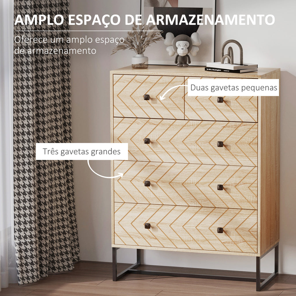 Cómoda com 5 Gavetas Estilo Retrô Móvel Auxiliar de Madeira para Sala de Estar Corredor 80x39,5x110 cm Madeira e Preto — foto 4