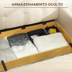 Sofá Cama de 2 Lugares Estofado em Algodão com 2 Almofadas Apoio para os Braços e Armazenamento Sofá Duplo Moderno para Sala de Estar Escritório 152x101x81 cm Bege — foto 5