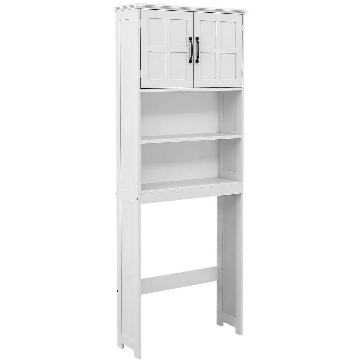 Móvel sobre Sanita Armário para Máquina de Lavar com 2 Portas Prateleiras Abertas e Prateleira Ajustável Móvel para Casa de Banho 66x23x178 cm Branco — foto 1