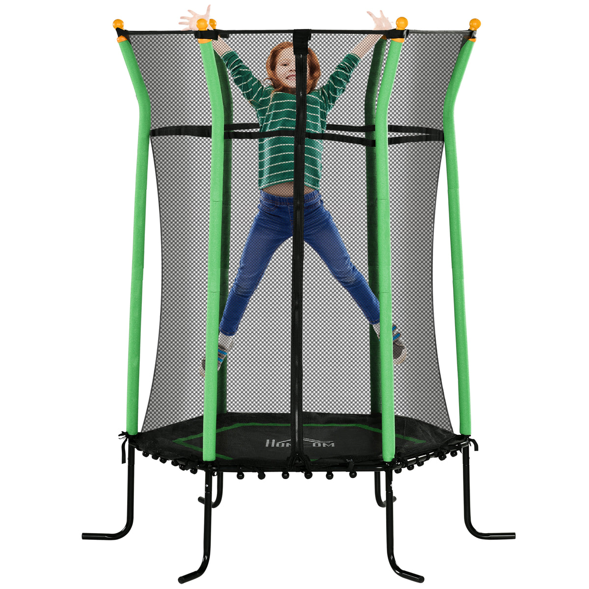 Trampolim para Crianças acima de 3 Anos Cama Elástica Infantil com Rede de Segurança e Estrutura de Aço para Interiores e Exteriores Carga 50kg Ø163,5x190 cm Verde — foto 1