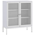 Aparador de 3 Níveis Móvel Auxiliar com Portas de Malha e Prateleira Ajustável Aparador de Cozinha Moderno para Sala 80x37x92 cm Branco — foto 1