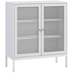 Aparador de 3 Níveis Móvel Auxiliar com Portas de Malha e Prateleira Ajustável Aparador de Cozinha Moderno para Sala 80x37x92 cm Branco — foto 1
