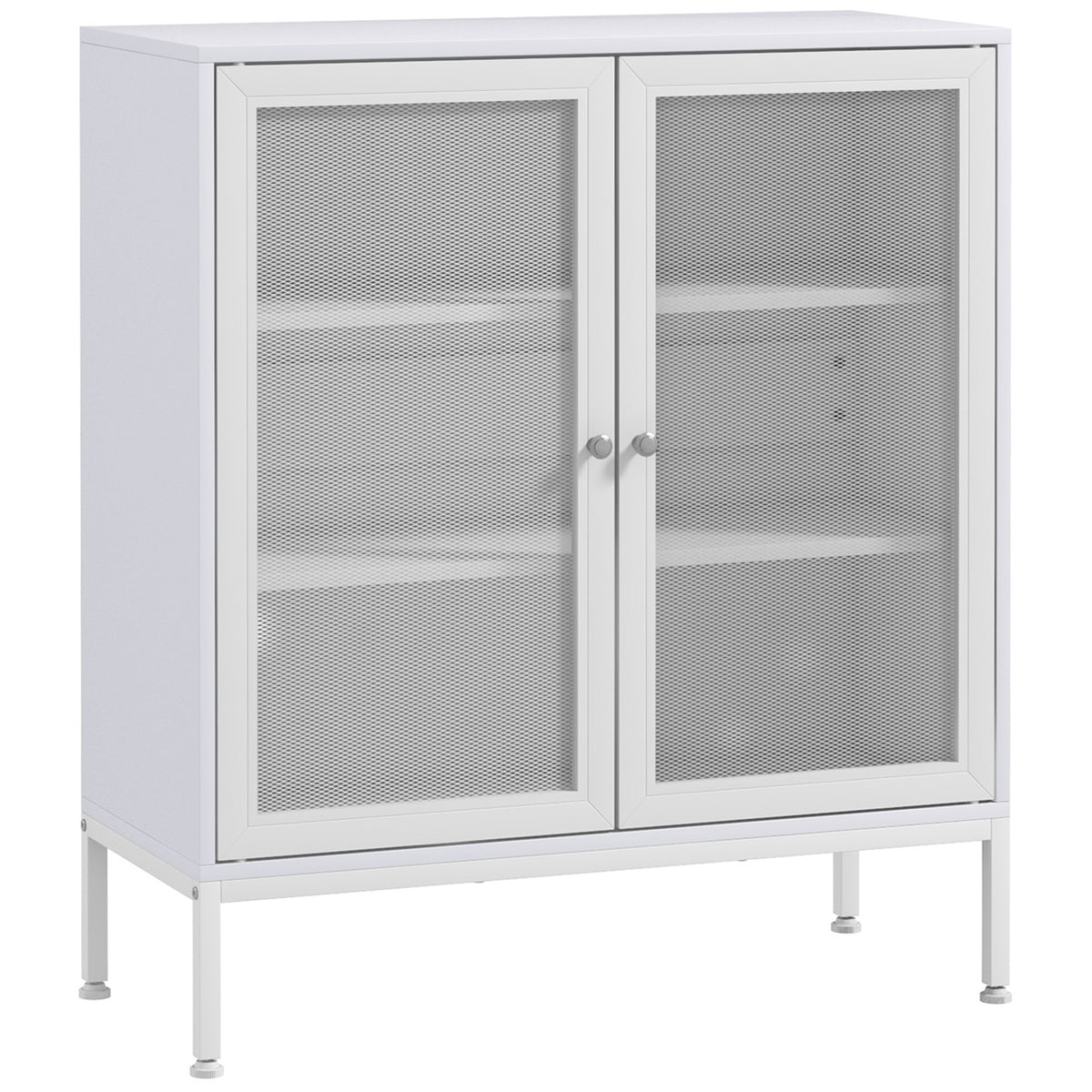 Aparador de 3 Níveis Móvel Auxiliar com Portas de Malha e Prateleira Ajustável Aparador de Cozinha Moderno para Sala 80x37x92 cm Branco — foto 1