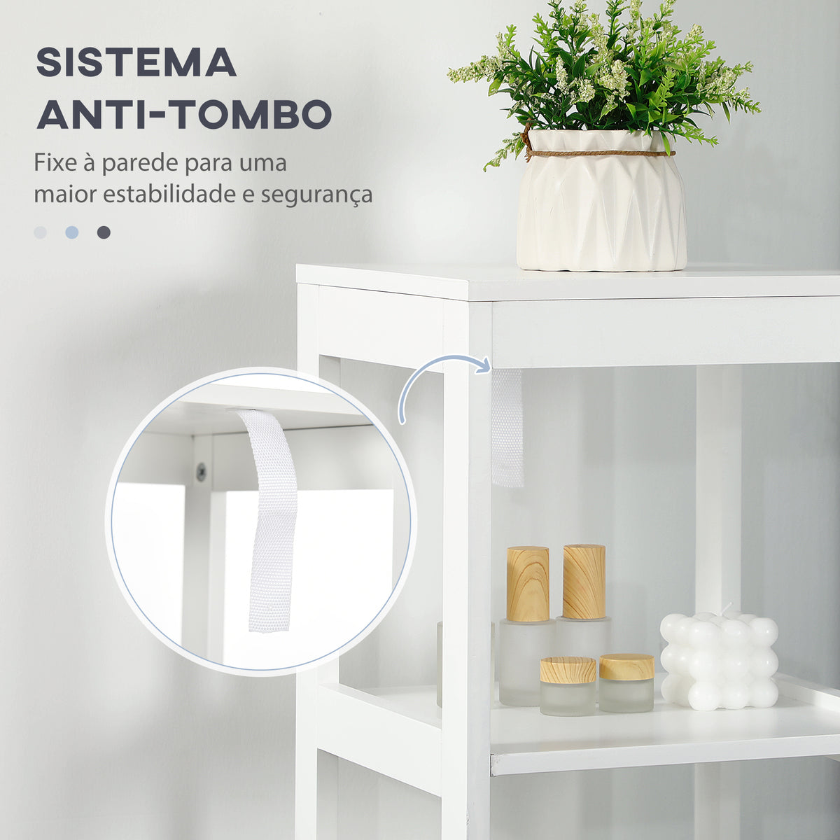 Armário de banheiro alto Multiuso Armário da coluna 3 prateleiras abertas e 2 gavetas de armazenamento 30x30x144 cm Branco — foto 5