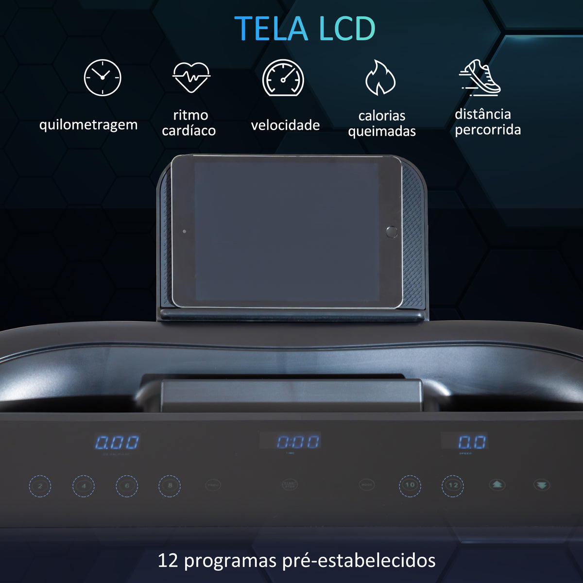 Passadeira de Correr e Andar Dobrável com 12 Programas Velocidade até 14km/h Tela LCD Pulsômetro Superfície 122x41cm e Rodas de Transporte 153x77x124cm Preto — foto 5