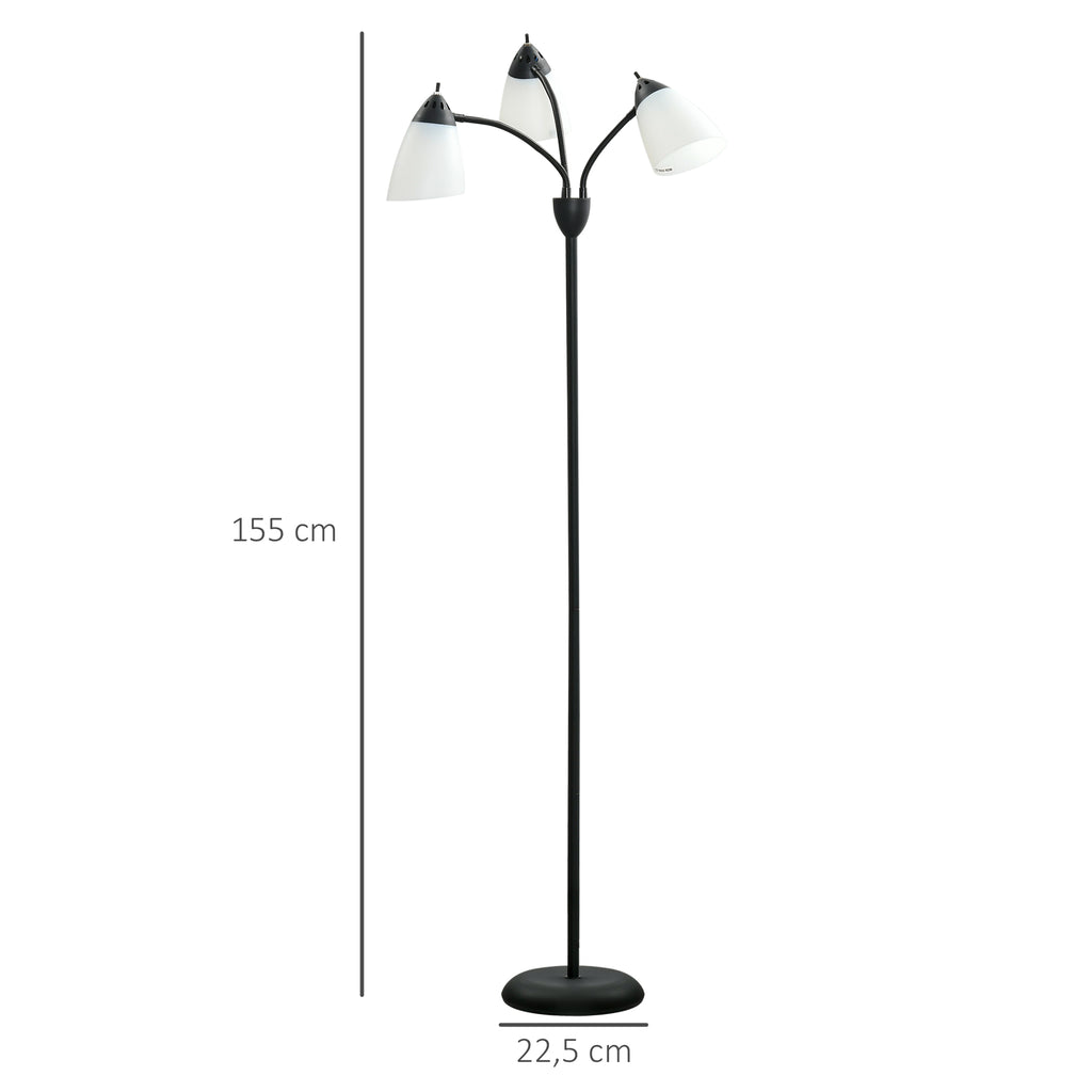 Candeeiro de Pé com 3 Ecrãs Giratórios de 360° com Interruptores LED E27 Máx. 40W Estrutura de Metal Candeeiro de Pé para Sala de Estar Dormitório Estúdio 45x45x155cm Preto — foto 3