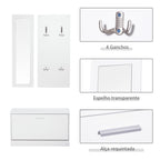 Móvel Cabide de Entrada de 3 Peças Armário de Entrada com Cabide Espelho e Sapateira 80x27x46,5cm Branco — foto 5