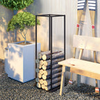 Suporte para Lenha Metálico para Interior e Exterior com Base Elevada Capacidade de 100 kg 33x33x110 cm Preto — foto 7
