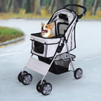 Carrinho para Cães Dobrável, Carrinho para Cães Pequenos com Cesta de Armazenamento, Janelas de Malha, Suportes para Copos, Rodas de EVA, Almofada Lavável, Travões, Carga 10 kg, 75x45x97 cm, Cinzento — foto 2