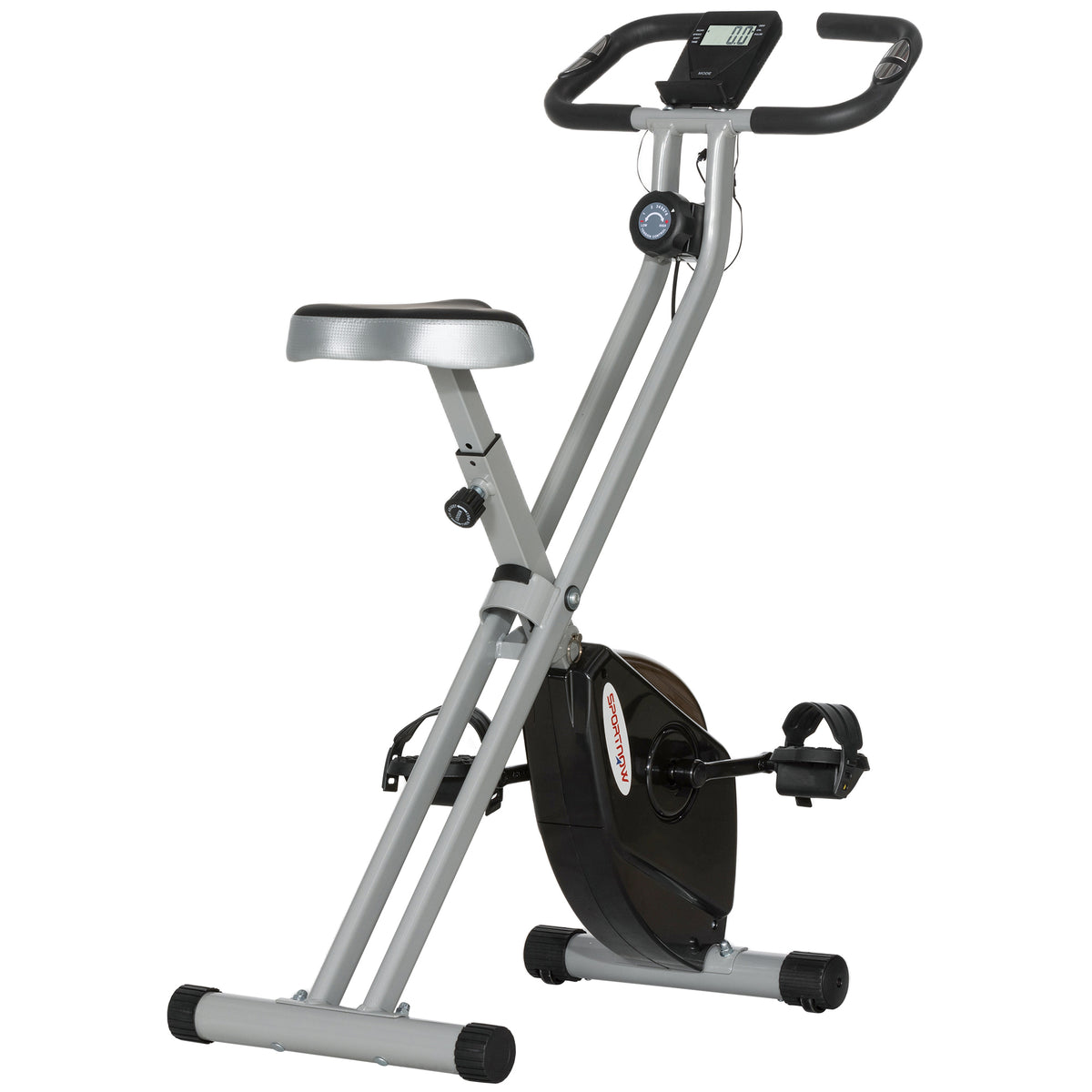 Bicicleta Estática Dobrável Silenciosa com 8 Níveis de Resistência, Monitor LCD, Assento Ajustável e Rodas, Cinzento — foto 1