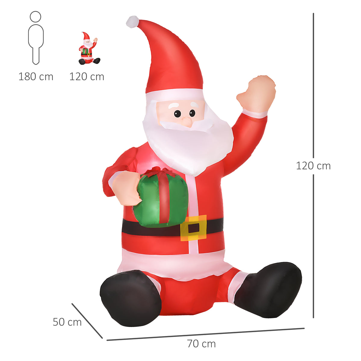 Pai Natal Insuflável de 1,2 m com Presente Decoração de Natal Iluminação LED 70x50x120cm Multicolorido — foto 3
