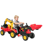 Trator de pedais com reboque escavadeira com pá frontal de brinquedo de condução para crianças acima de 3 anos Direção e pás de fácil controle Suporta até 35 kg 179x42x59 cm Vermelho — foto 1