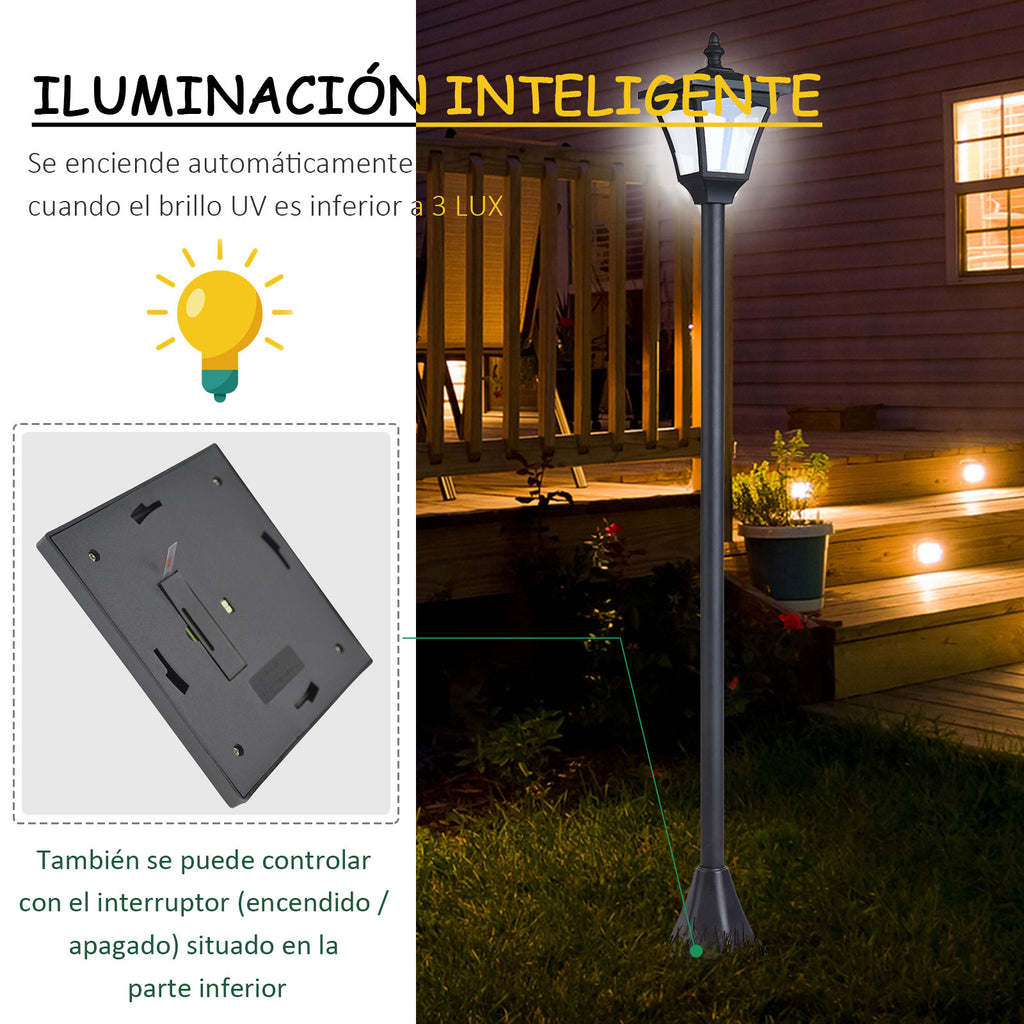 Candeeiro Solar de Jardim com Proteção IP44 Luzes LED para Exterior Pátio Varanda 15x15x120 cm Preto — foto 6