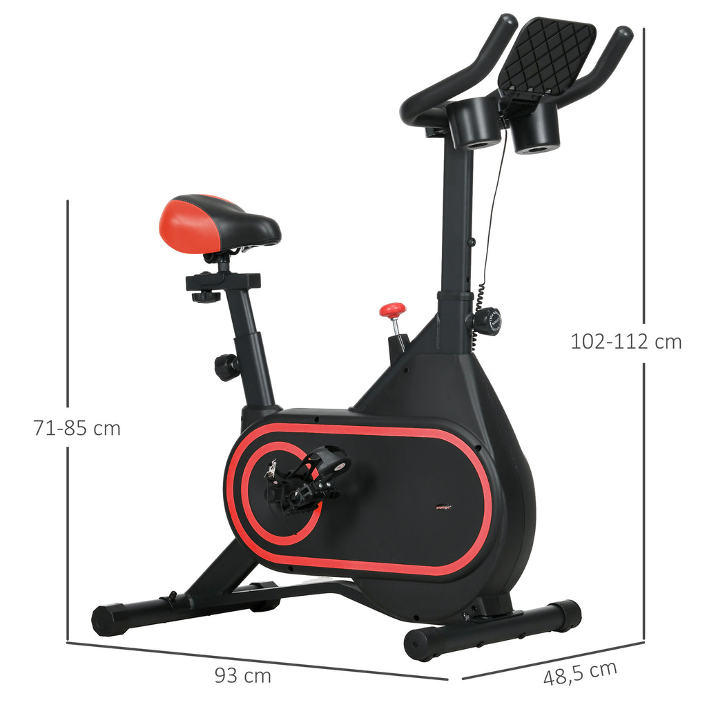 Bicicleta Estática com Ecrã LCD Assento e Guiador Ajustáveis Volante 4 kg e Porta Garrafa 93x48,5x102-112 cm Vermelho e Preto — foto 3