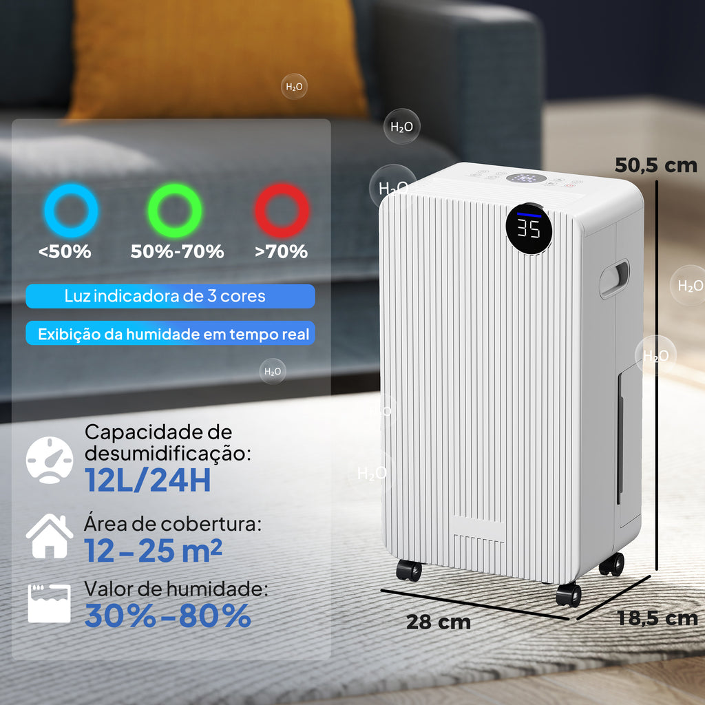 Desumidificador 12L/dia Depósito 2,1L Silencioso Desumidificador Elétrico com 4 Modos Ecrã LED Temporizador Desligamento Automático Bloqueio Infantil e Drenagem Contínua até 12-25㎡ Branco — foto 3