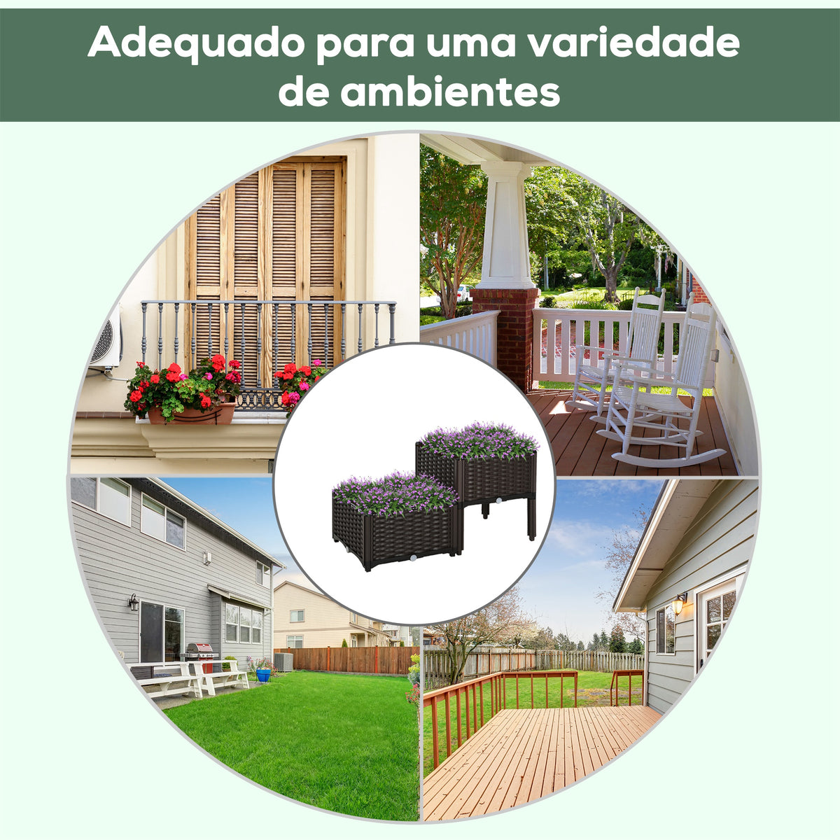 Conjunto de 2 Floreiras Quadradas Floreiras para Flores e Vegetais com Orifícios de Drenagem e Pés Altos 40x40x26-44cm Marrom — foto 5