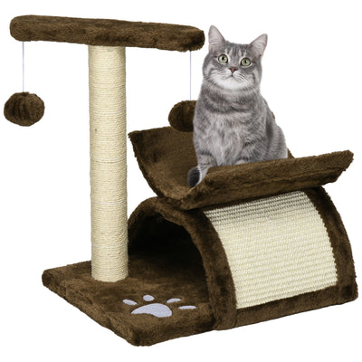 Arbre à Gratter pour Chats Petit 43 cm Tour avec Poste Rotatif Billes Suspendues Plateforme Courbe et Cachette 40x30x43 cm Marron