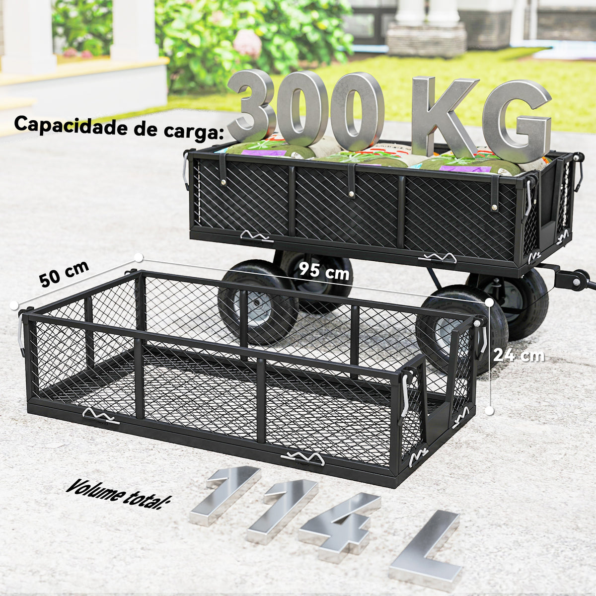 Carrinho de Jardim com Rodas Grandes, Carga até 300 kg, Carrinho de Mão com Punho Ajustável e Bolsa Impermeável Removível, Transporte Todo-o-Terreno, Compras, Camping, Preto — foto 7
